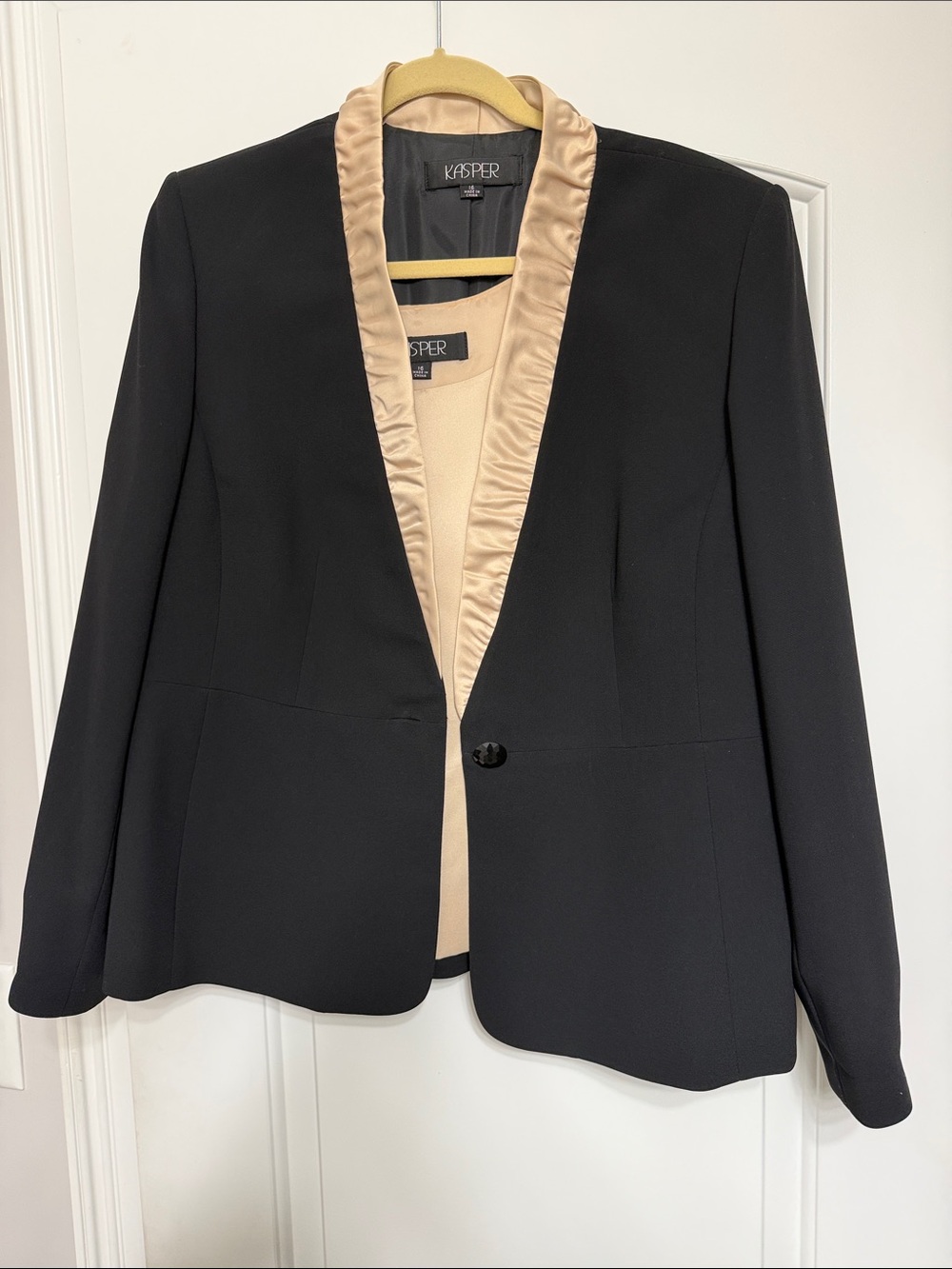 Kasper Black Blazer with Champagne Satin Lapel with Top  #706